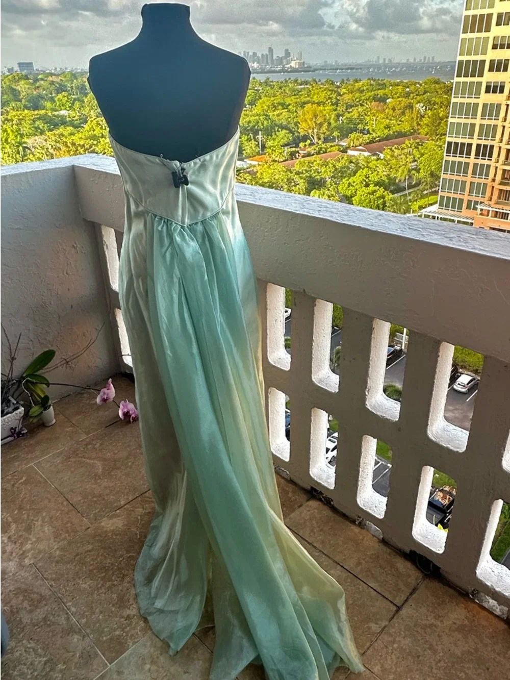 Scott McClintock Mint Green Strapless Gown Crystal Bodice Vintage Formal Dress 6 - Picture 4 of 15